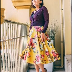 White Mark Yellow Floral Midi Skirt